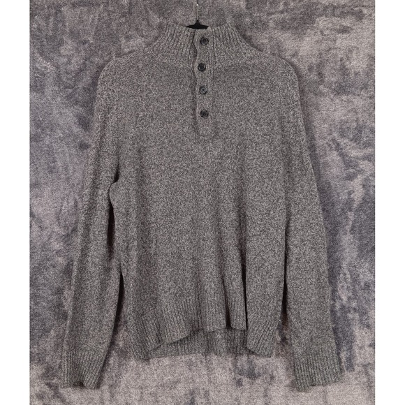 Banana Republic Mens Gray Merino Wool Blend Button Mock Neck Sweater‎ - Picture 2 of 8